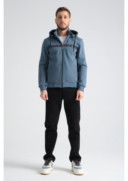 Erkek Orman Yeşili Kışlık Eşofman Takımı Şardonlu Üç Iplik Kapüşonlu Regular Kalıp