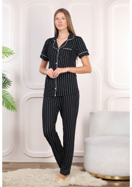 Kısa Kollu Pamuk Penye Kadın Pijama Takımı