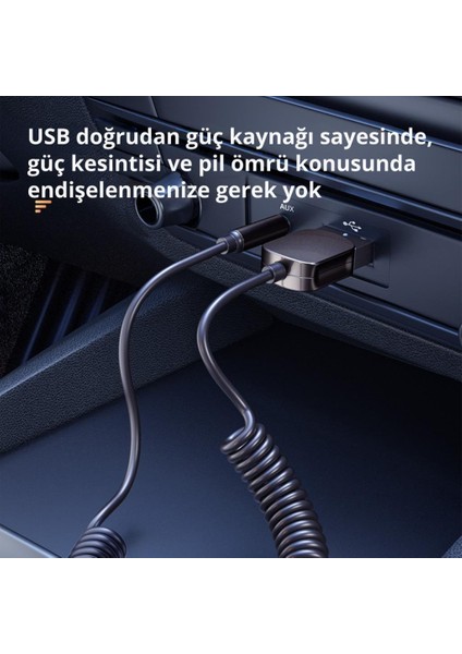 Bluetooth 5.0 Araç Aux Adaptörü, Kablosuz Müzik, Telefon Görüşmesi Için Kablosuz Ses Aktarıcı