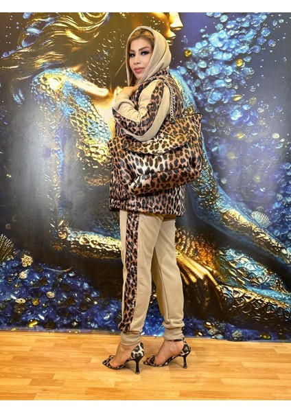 Eşofman Takımı Yelek Çanta Eşofman 4'lü Takım En Yüksek Kalite Leopar Desenleri En Yeni Koleksiyon