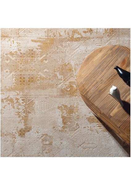 Marsilya Bej Halı Gold Detaylı Modern Eskitme Desen Ince Akrilik Yumuşak Salon Halısı Koridor Halısı indirimleri
