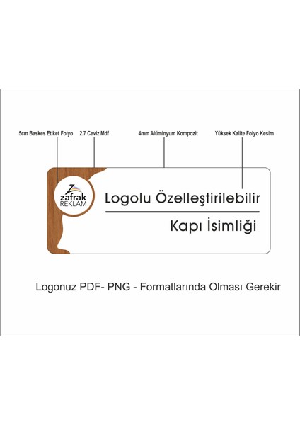 Ofis Departman Kapı Isimliği, Özelleştirilebilir Logolu 26X10CM -Beyaz & Ceviz modelleri