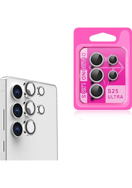 Samsung Galaxy S25 Ultra İçin Metal Çerçeveli Taşlı Tekli Kamera Lens Koruyucu Cl-06