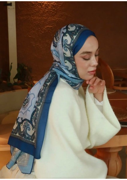 Etnik Desen Mavi Lacivert Soft Şal
