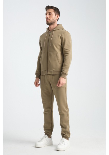Haki Erkek Eşofman Takımı Kapüşonlu Kışlık Iç Detayı Kuzu Görünümlü fiyatları