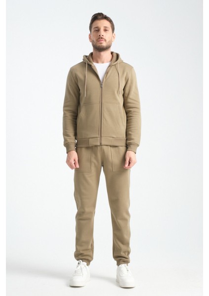 Haki Erkek Eşofman Takımı Kapüşonlu Kışlık Iç Detayı Kuzu Görünümlü indirimleri
