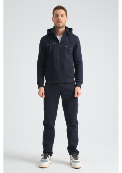 Premium Lacivert Kışlık Erkek Eşofman Takımı Regular Kapüşonlu