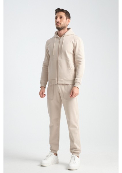 Bej Erkek Eşofman Takımı Kapüşonlu Kışlık Iç Detayı Kuzu Görünümlü fiyatları