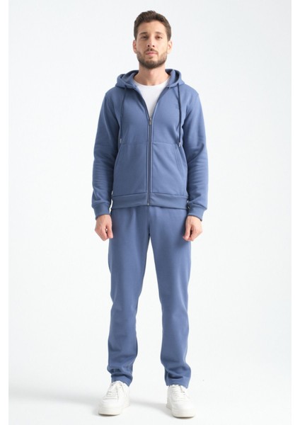 Indigo Erkek Kışlık Eşofman Takımı Kuzu Şardonlu Regular Kalıp Minimal Logo Kapüşonlu fırsatları