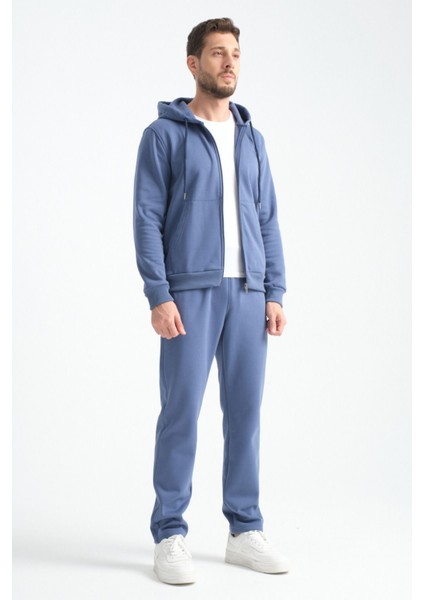 Indigo Erkek Kışlık Eşofman Takımı Kuzu Şardonlu Regular Kalıp Minimal Logo Kapüşonlu indirimleri