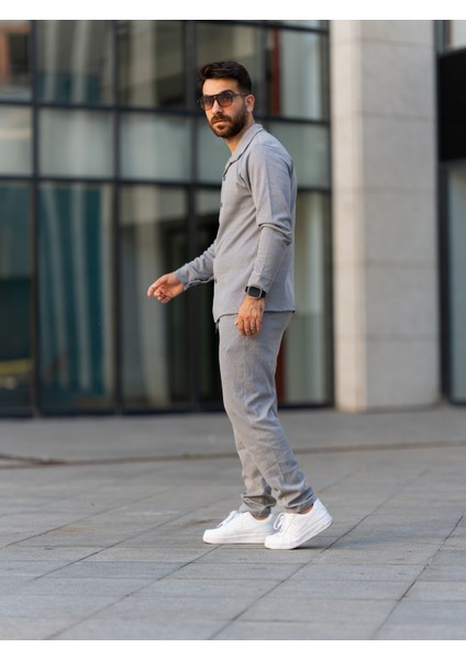 Erkek Takım, Pamuklu Jogger Pantolon ve Gömlek, Şık ve Konforlu Mevsimlik,alt Üst Takım,gri Takım modelleri