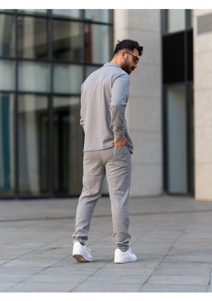 Erkek Takım, Pamuklu Jogger Pantolon ve Gömlek, Şık ve Konforlu Mevsimlik,alt Üst Takım,gri Takım