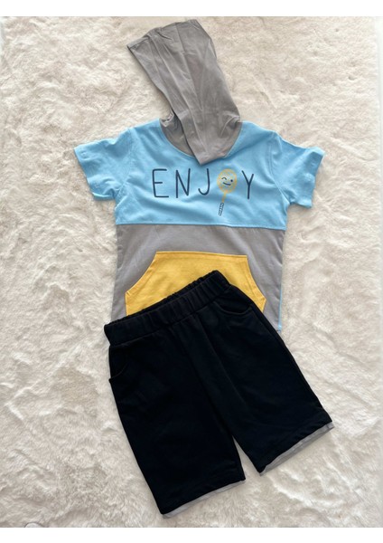 Enjoy Kapşonlu Şortlu Garnilli Ikili Takım