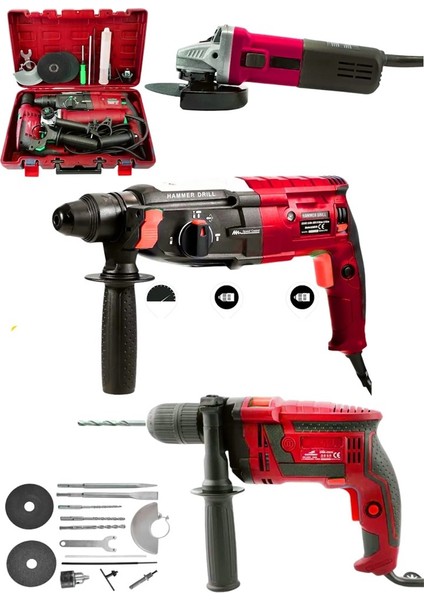Profesyonel 3800F 3'lü Set 2-28 Hilti Matkap + 13 mm Darbeli Matkap Vidalama + 115 mm Taşlama