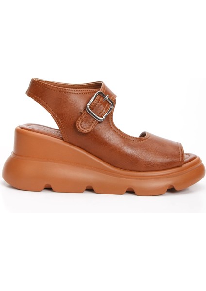 Kadın Kalın Tabanlı Sandalet Taba modelleri