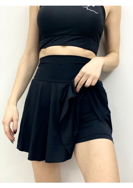 Siyah Yüksek Bel Şortlu Etek Bikini Altı Mayo Etek Kadın Mayo Esnek Kısa Etek Plaj & Spor Şort Etek