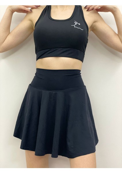 Siyah Yüksek Bel Şortlu Etek Bikini Altı Mayo Etek Kadın Mayo Esnek Kısa Etek Plaj & Spor Şort Etek fiyatları