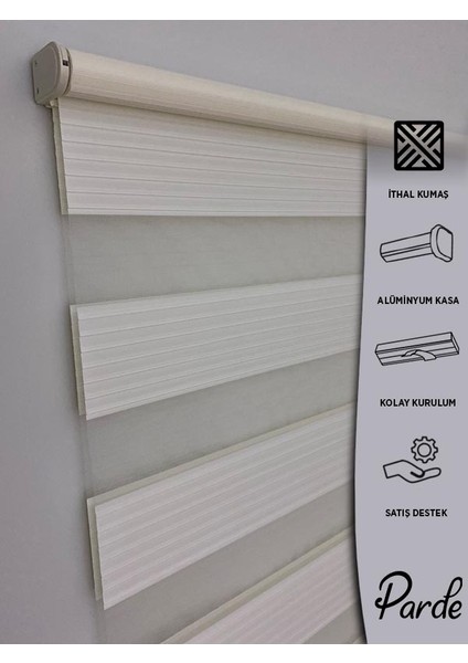 Güneş Serisi Ithal Kumaş Pliseli Krem Zebra Stor Perde