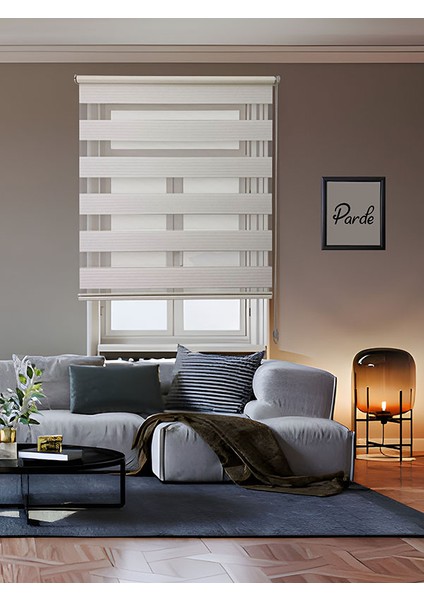 Güneş Serisi Ithal Kumaş Pliseli Krem Zebra Stor Perde