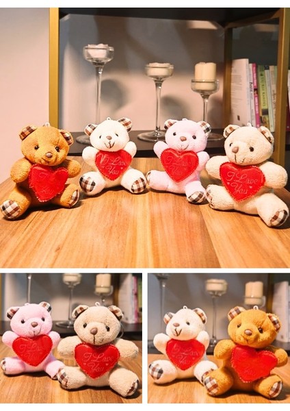 4 Adet Mini Lüx Ayıcık Kalpli Love Yazılı Hediyelik Ayıcık 11 cm x 9 cm