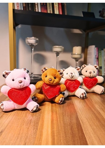 4 Adet Mini Lüx Ayıcık Kalpli Love Yazılı Hediyelik Ayıcık 11 cm x 9 cm