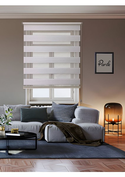 Güneş Serisi Ithal Kumaş Pliseli Beyaz Zebra Stor Perde