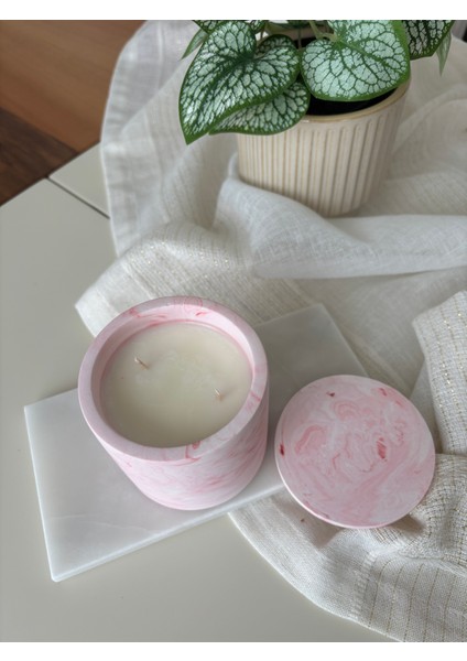 - Pembe Mermer Desenli - Beton Kapaklı - Kokulu Soya Mum / 250CC fiyatları