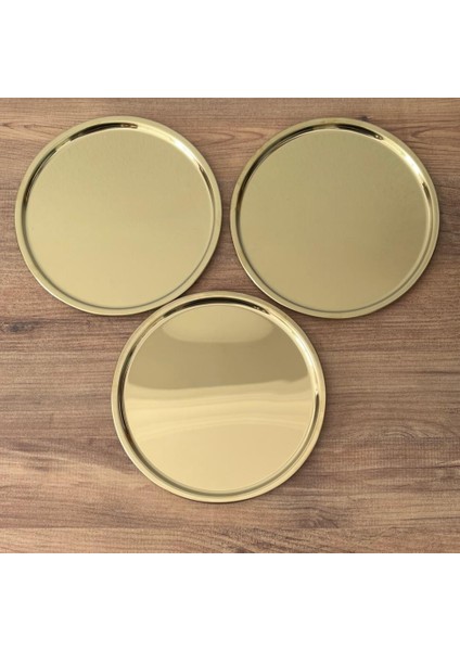 3'lü Gold + 3'lü Gümüş Paslanmaz Çelik Yuvarlak Çay Kahve Pasta Servis Tepsisi modelleri