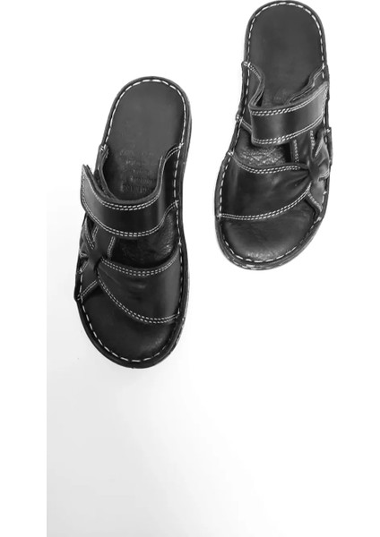 Içi Dışı Deri Büzgülü Terlik