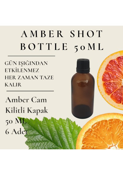 6 Adet Detox Şişesi Ginger Shot Amber Cam Çok Amaçlı 50ML