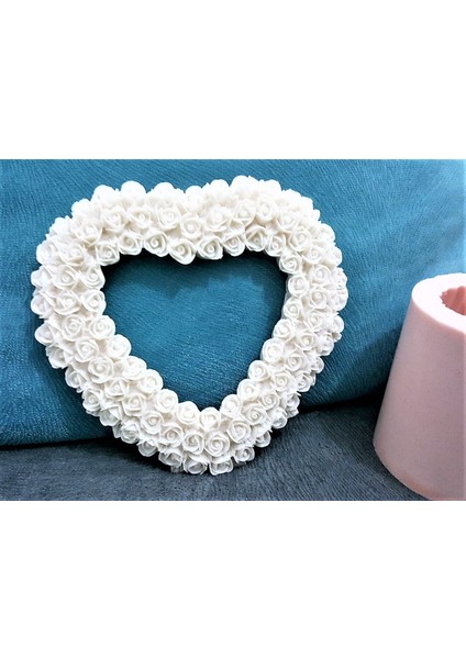 Gül Çiçekli Kalp Çerçeve 13CM Silikon Kalıp K-059