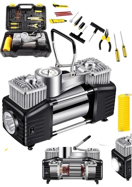 Italy Takım Çantalı 12V Çift Pistonlu 150PSI Tüm Araç Lastik Bot Şişirme Hava Kompresörü Dk 100LT