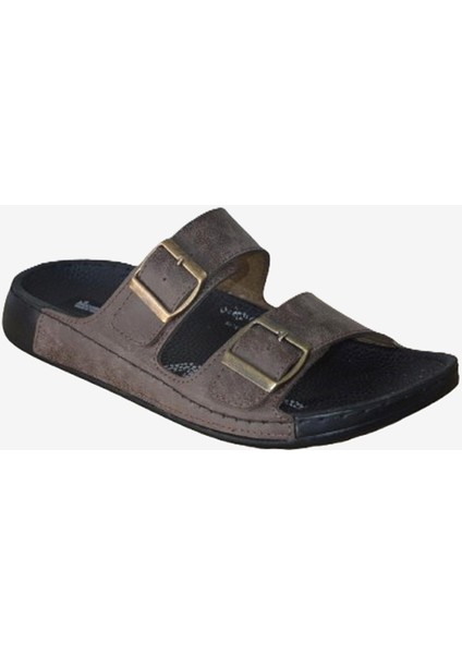 Erkek Kahverengi Tokalı Çift Bantlı Anatomik Terlik fiyatları