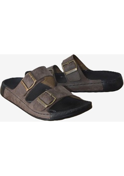 Erkek Kahverengi Tokalı Çift Bantlı Anatomik Terlik modelleri