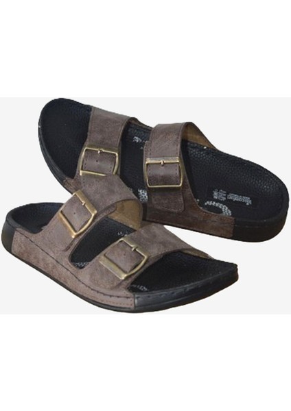 Erkek Kahverengi Tokalı Çift Bantlı Anatomik Terlik fırsatları