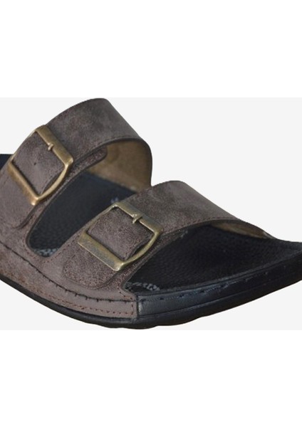 Erkek Kahverengi Tokalı Çift Bantlı Anatomik Terlik indirimleri