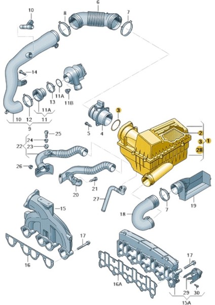 Vw Jetta 2006-2011 2.0 Tdi Bkd Motor Hava Filtre Kutusu 3C0129607AQ