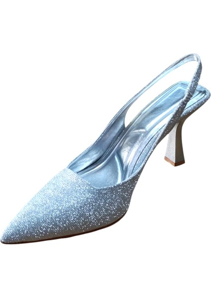 Şiko 806 Kadın Kadeh Ökçe Arka Açık Simli Stiletto Ayakkabı Gümüş Simli modelleri