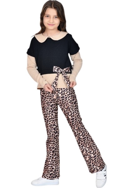 Bebe Yakalı Triko Leopar Taytlı 2 Li Takım 4/12 Yaş