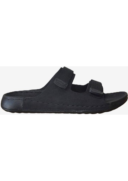 Erkek Siyah Cırtlı Çift Bantlı Anatomik Terlik