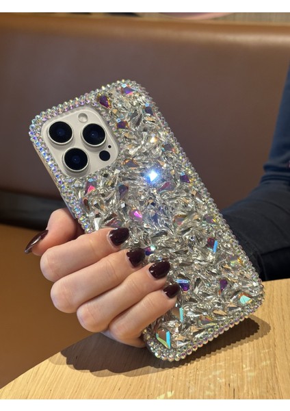 Apple iPhone 15 Pro Max Uyumlu Lüks Hologram Kristal Taşlı Kılıf