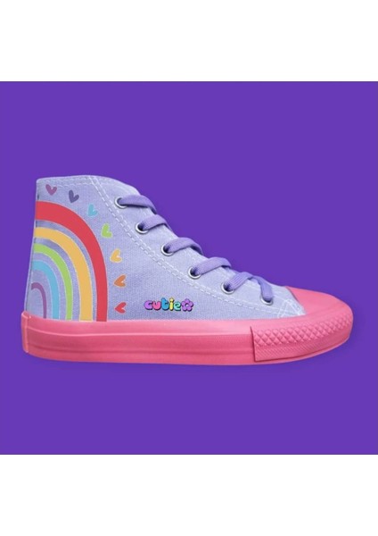 Lila Keten Pembe Taban Rainbow Baskılı Çocuk Spor Ayakkabı Sneaker
