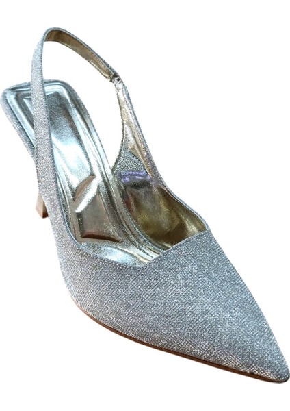 Şiko 806 Kadın Kadeh Ökçe Arka Açık Simli Stiletto Ayakkabı Altın Simli