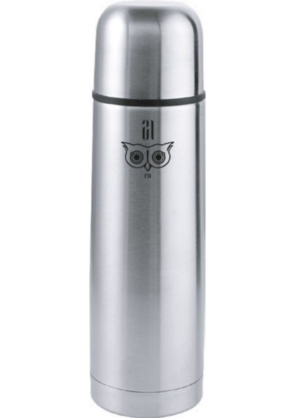 Deri Taşıma Çantalı, Bardaklı, Gümüş Termos, 750 ml