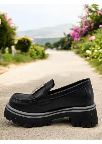 D25YA-3855 Siyah Kadın Loafer Deri Tam Ortopedik Casual Günlük Ayakkabı modelleri