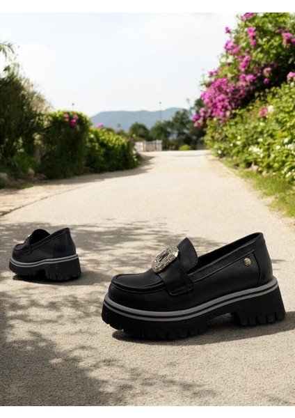 D25YA-3855 Siyah Kadın Loafer Deri Tam Ortopedik Casual Günlük Ayakkabı indirimleri