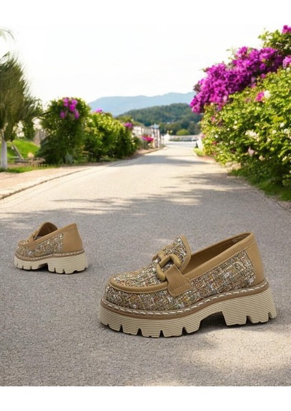 D25YA-3770 Şanel Sand Nut Kadın Loafer Deri Tam Ortopedik Casual Günlük Ayakkabı indirimleri