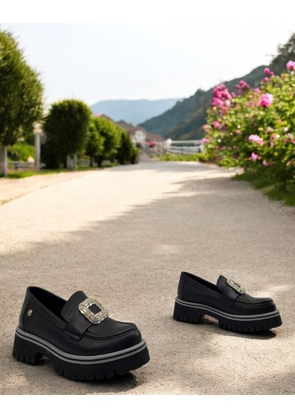 D25YA-3855 Siyah Kadın Loafer Deri Tam Ortopedik Casual Günlük Ayakkabı