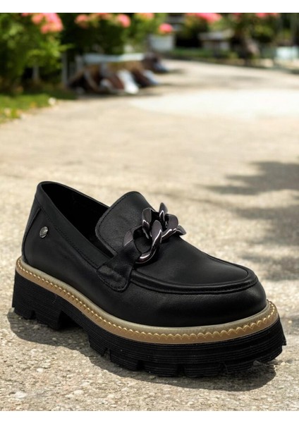D25YA-3690 Siyah Kadın Loafer Deri Tam Ortopedik Casual Günlük Ayakkabı