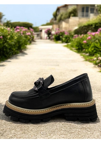 D25YA-3690 Siyah Kadın Loafer Deri Tam Ortopedik Casual Günlük Ayakkabı modelleri
